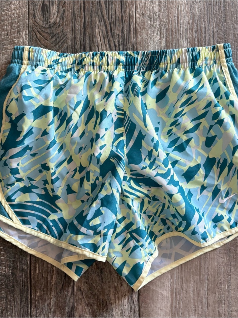 Nike Women’s Teal & Pale Yellow Abstract Running Shorts